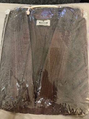 Kanata Chenille Textured Bathrobe S/M Taupe Gray Belted Spa Robe